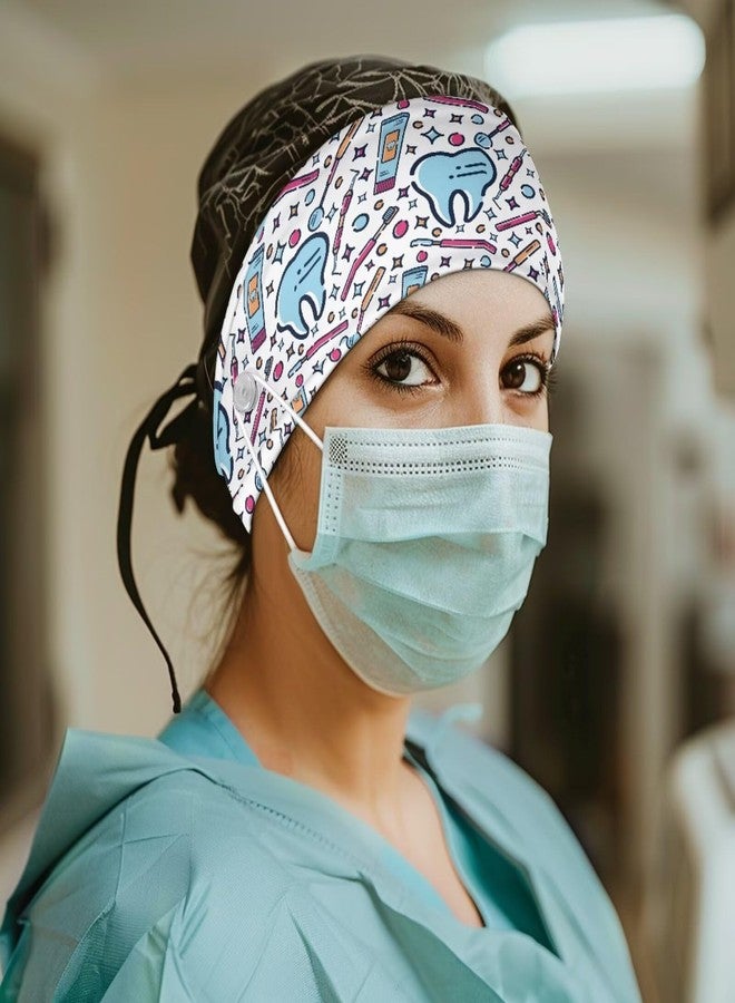 Rnyleeg White Dental Headbands with Buttons for Face Mask Non Slip Ear Protection Holder Reusable Head Band Hair Accessories for Nurses Doctors - Image 2